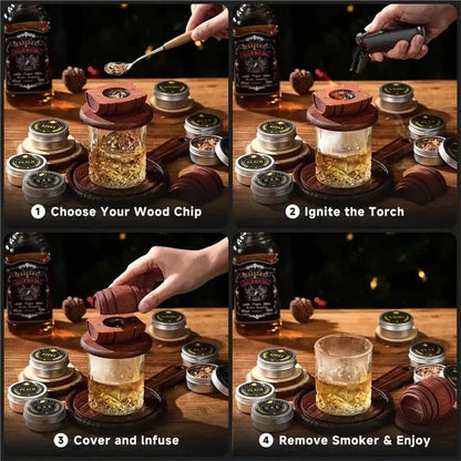 Cocktail Smoker Kit with Torch – Oak Smoke Top, 6 Wood Chip Flavors, Whiskey Bourbon Gift Set - GiftMira
