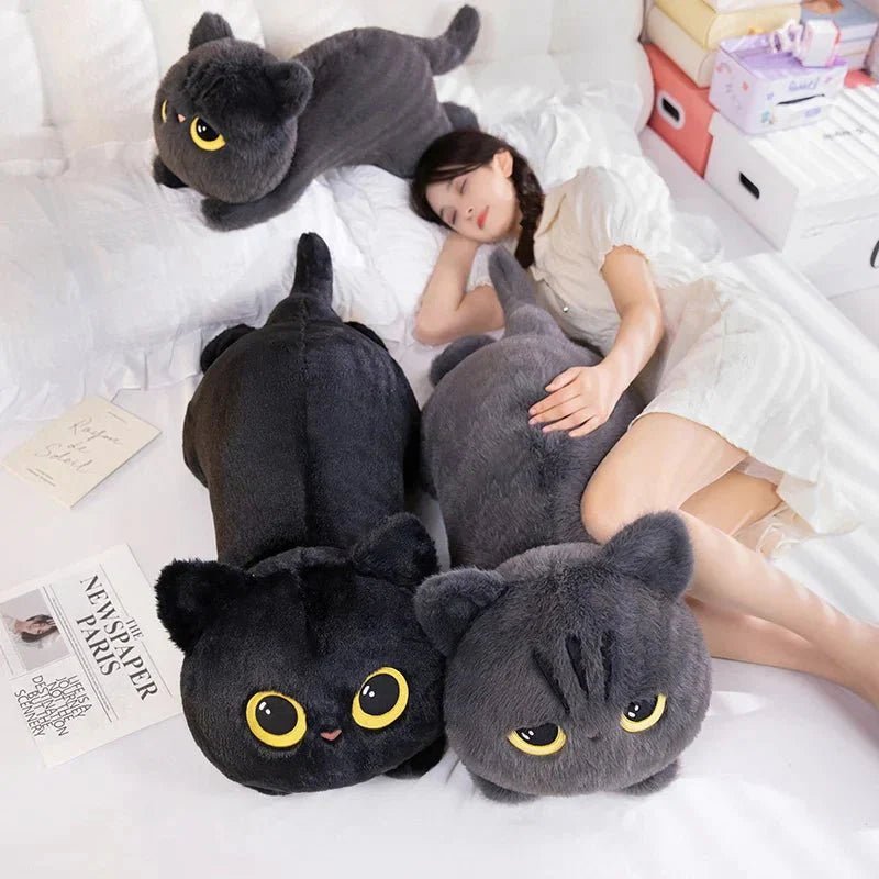 Cute Black Cat Plush Toy - Kawaii Cuddly Pillow Cushion - GiftMira
