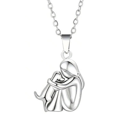 Cute Two - Tone Girl Hugging Dog Necklace | Handcrafted Pet Lover Pendant - GiftMira