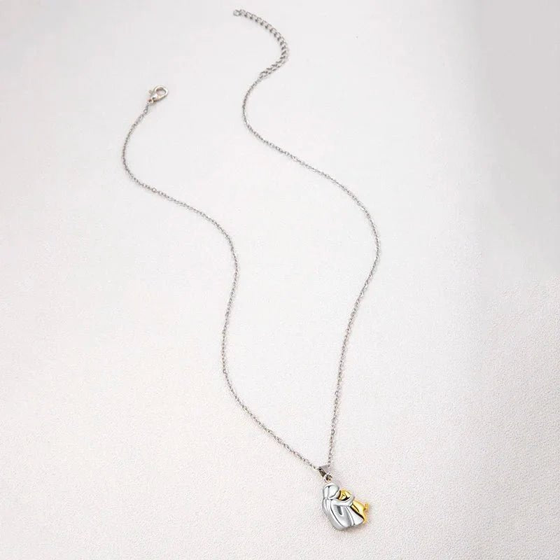 Cute Two - Tone Girl Hugging Dog Necklace | Handcrafted Pet Lover Pendant - GiftMira