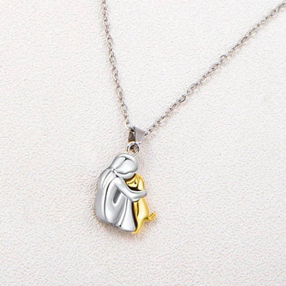 Cute Two - Tone Girl Hugging Dog Necklace | Handcrafted Pet Lover Pendant - GiftMira