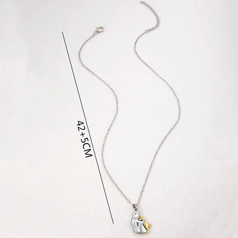 Cute Two - Tone Girl Hugging Dog Necklace | Handcrafted Pet Lover Pendant - GiftMira