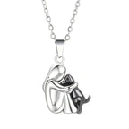 Cute Two - Tone Girl Hugging Dog Necklace | Handcrafted Pet Lover Pendant - GiftMira