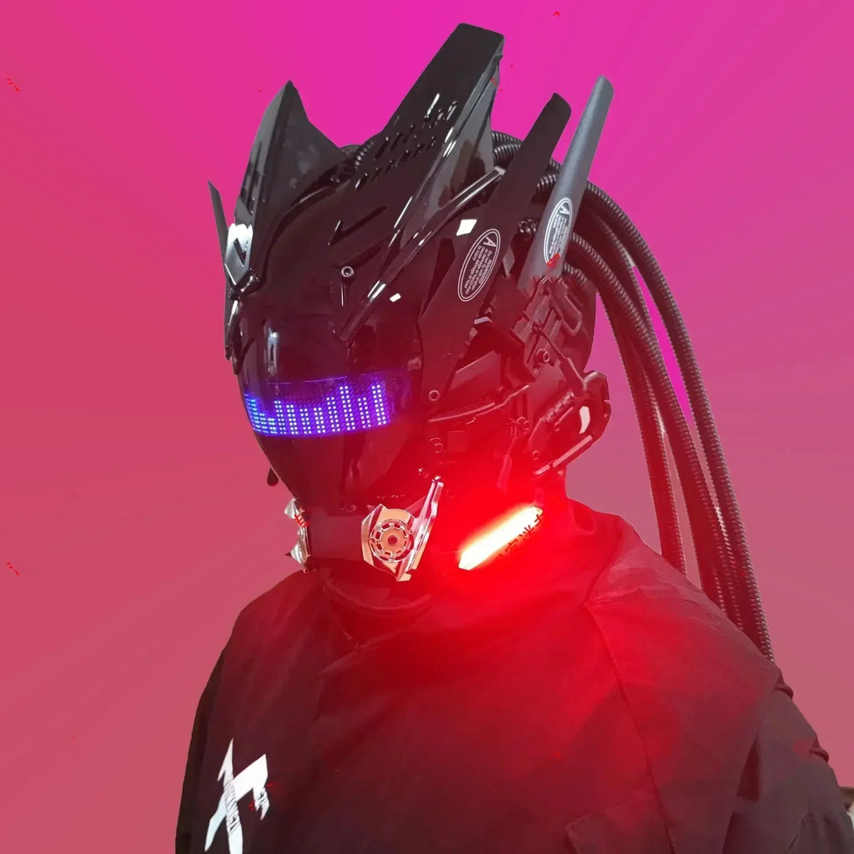 Cyberpunk Helmet Shinobi Mask: Robot Samurai Armor with LED Light - GiftMira