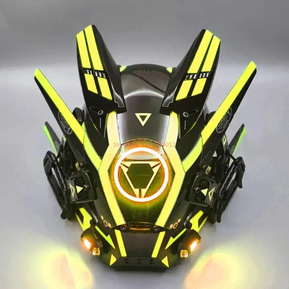 Cyberpunk Helmet Shinobi Mask: Robot Samurai Armor with LED Light - GiftMira