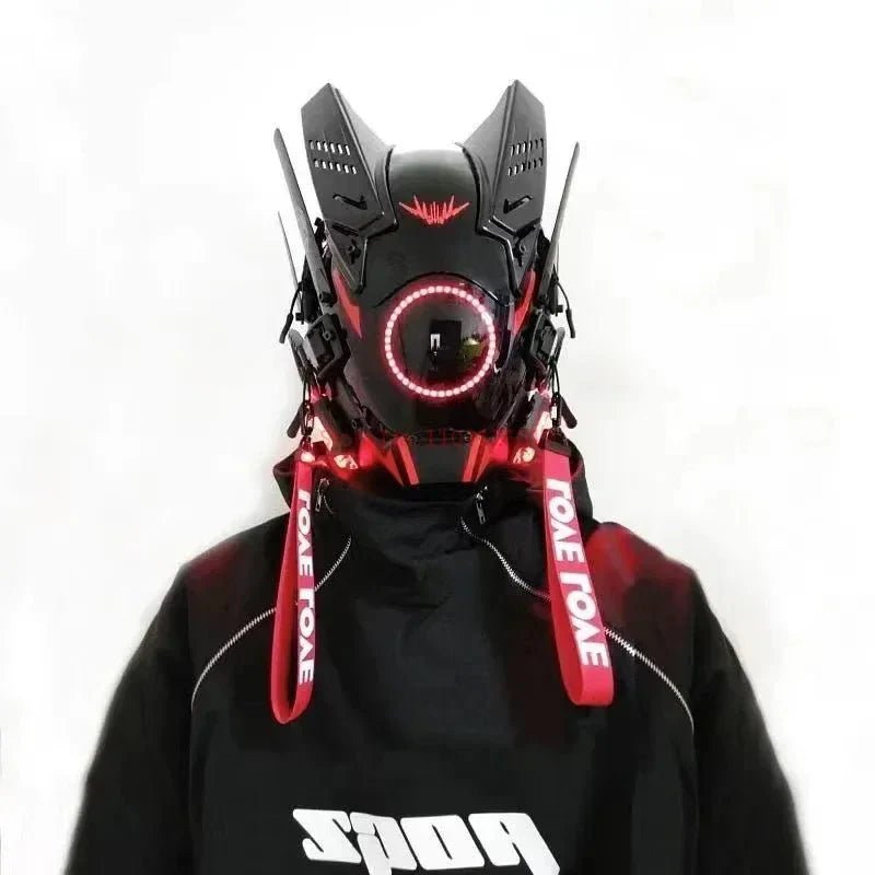Cyberpunk Helmet Shinobi Mask: Robot Samurai Armor with LED Light - GiftMira