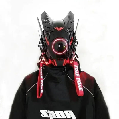 Cyberpunk Helmet Shinobi Mask: Robot Samurai Armor with LED Light - GiftMira