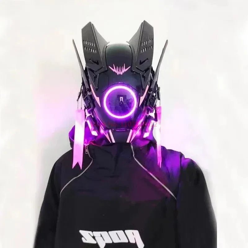 Cyberpunk Helmet Shinobi Mask: Robot Samurai Armor with LED Light - GiftMira