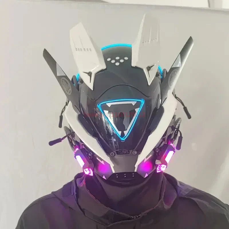 Cyberpunk Helmet Shinobi Mask: Robot Samurai Armor with LED Light - GiftMira