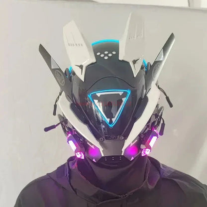 Cyberpunk Helmet Shinobi Mask: Robot Samurai Armor with LED Light - GiftMira