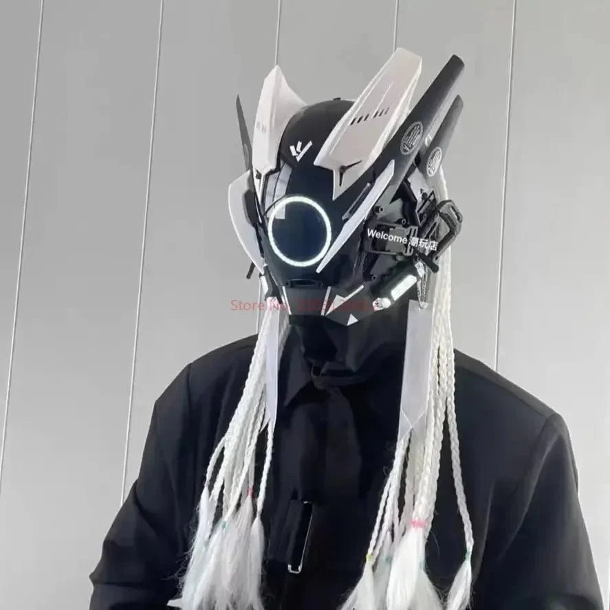 Cyberpunk Helmet Shinobi Mask: Robot Samurai Armor with LED Light - GiftMira