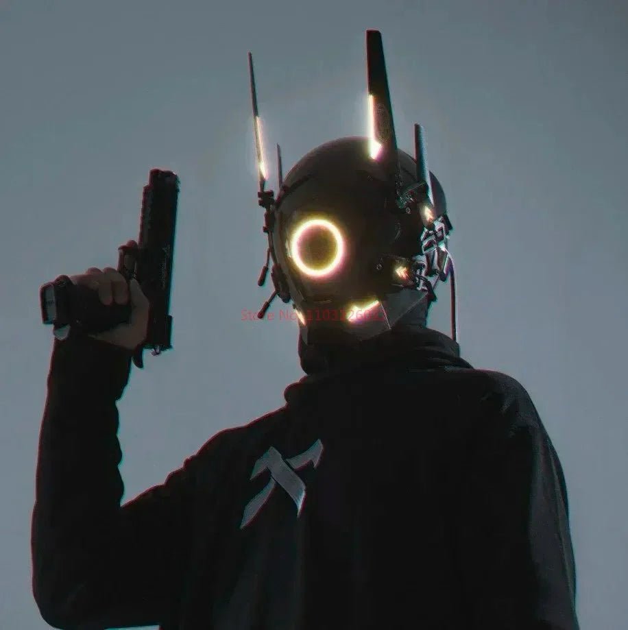 Cyberpunk Helmet Shinobi Mask: Robot Samurai Armor with LED Light - GiftMira