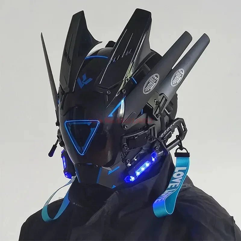 Cyberpunk Helmet Shinobi Mask: Robot Samurai Armor with LED Light - GiftMira