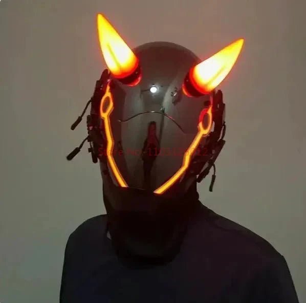 Cyberpunk Helmet Shinobi Mask: Robot Samurai Armor with LED Light - GiftMira