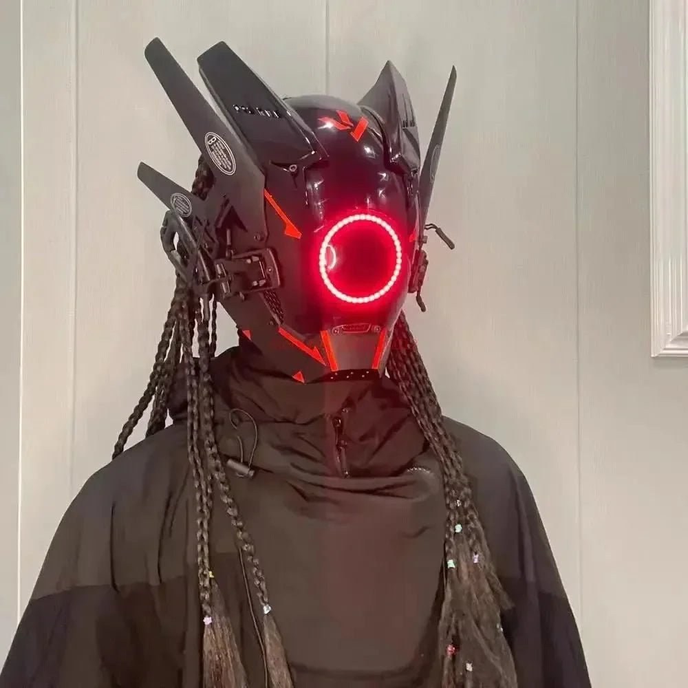 Cyberpunk Helmet Shinobi Mask: Robot Samurai Armor with LED Light - GiftMira