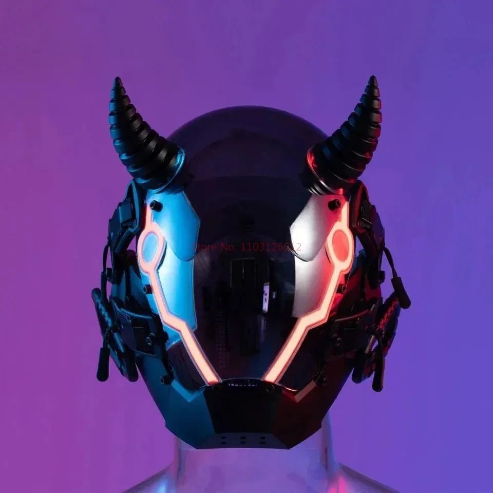 Cyberpunk Helmet Shinobi Mask: Robot Samurai Armor with LED Light - GiftMira