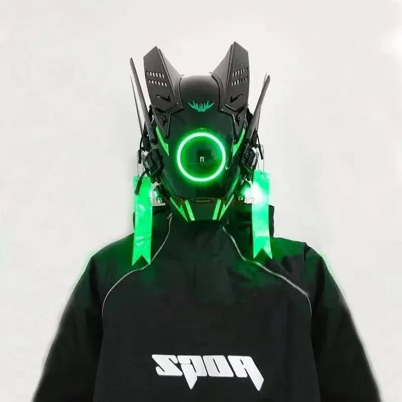Cyberpunk Helmet Shinobi Mask: Robot Samurai Armor with LED Light - GiftMira