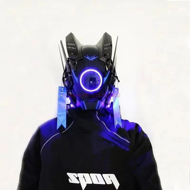 Cyberpunk Helmet Shinobi Mask: Robot Samurai Armor with LED Light - GiftMira