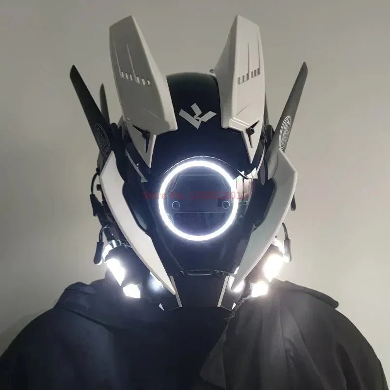 Cyberpunk Helmet Shinobi Mask: Robot Samurai Armor with LED Light - GiftMira
