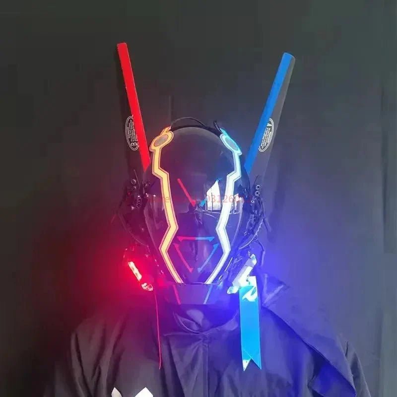 Cyberpunk Helmet Shinobi Mask: Robot Samurai Armor with LED Light - GiftMira