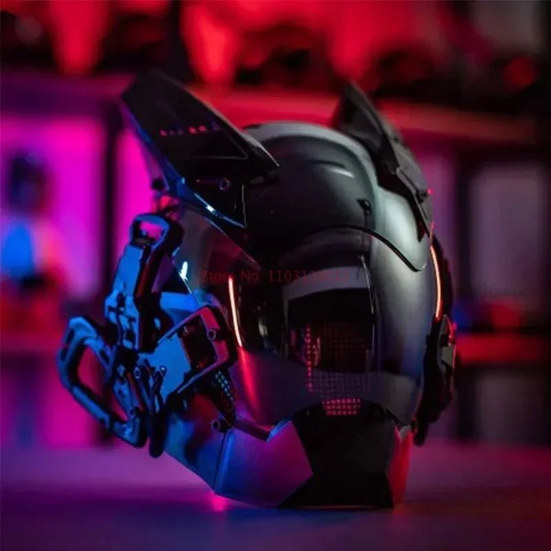 Cyberpunk Helmet Shinobi Mask: Robot Samurai Armor with LED Light - GiftMira