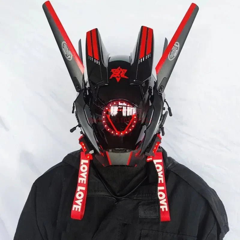 Cyberpunk Helmet Shinobi Mask: Robot Samurai Armor with LED Light - GiftMira