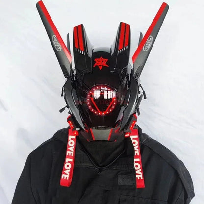 Cyberpunk Helmet Shinobi Mask: Robot Samurai Armor with LED Light - GiftMira