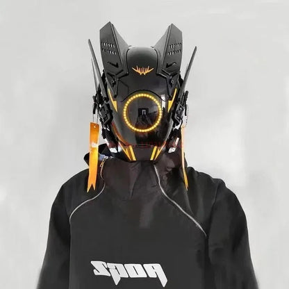 Cyberpunk Helmet Shinobi Mask: Robot Samurai Armor with LED Light - GiftMira