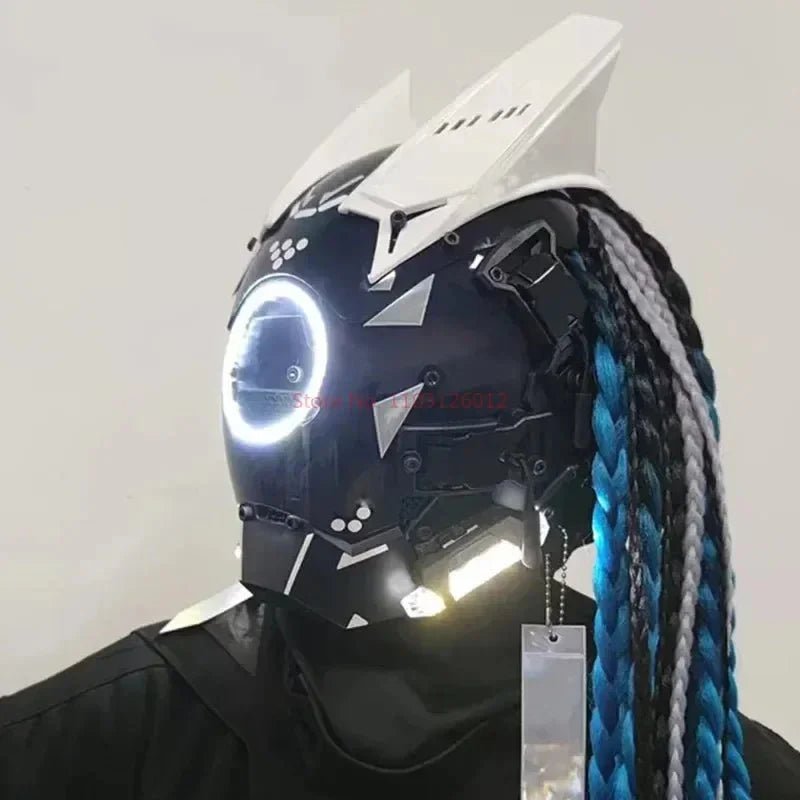 Cyberpunk Helmet Shinobi Mask: Robot Samurai Armor with LED Light - GiftMira