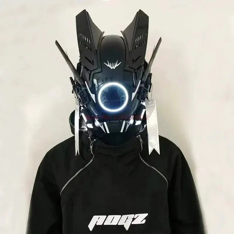 Cyberpunk Helmet Shinobi Mask: Robot Samurai Armor with LED Light - GiftMira