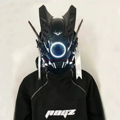 Cyberpunk Helmet Shinobi Mask: Robot Samurai Armor with LED Light - GiftMira