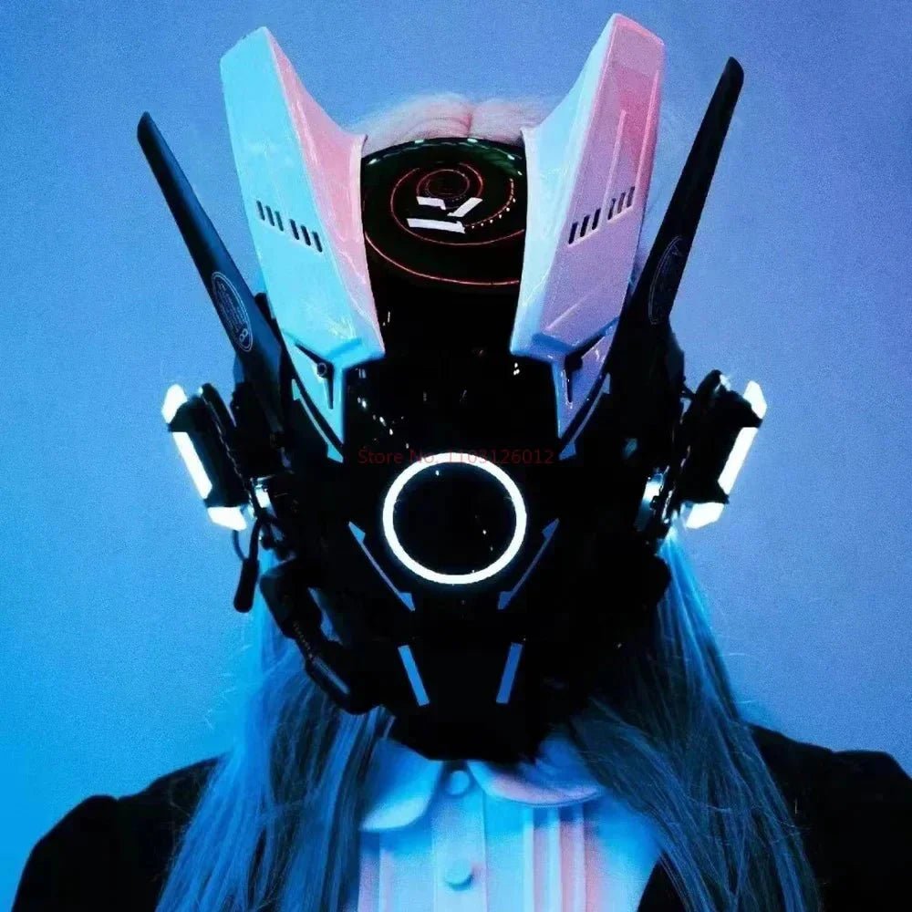 Cyberpunk Helmet Shinobi Mask: Robot Samurai Armor with LED Light - GiftMira