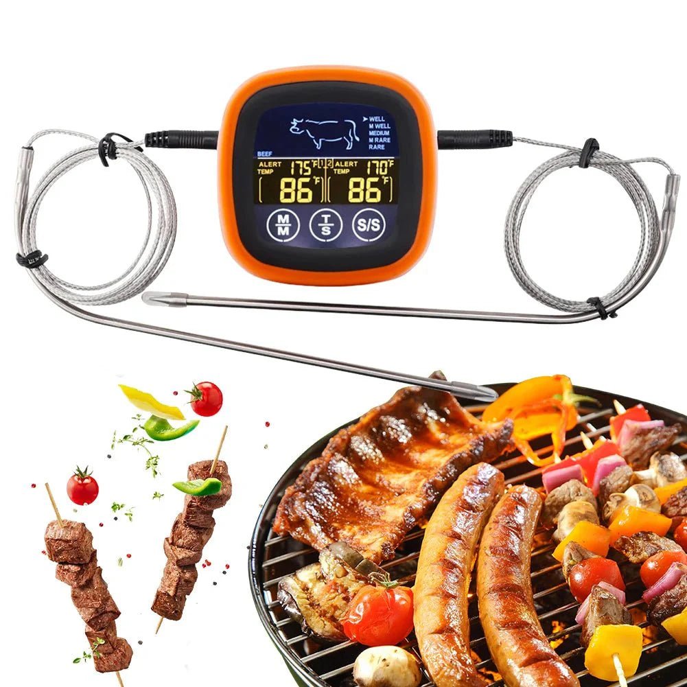 Dual Probe Digital Kitchen Meat Thermometer Touch Screen BBQ Food Temperature Gauge with Timer - GiftMira