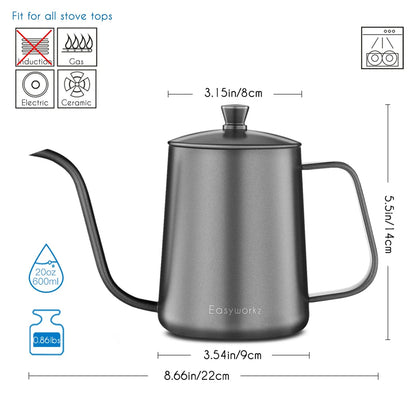 Easyworkz Gage Gooseneck Stainless Steel Pour Over Coffee Kettle - Coffee Pot With Long Narrow Spout - GiftMira