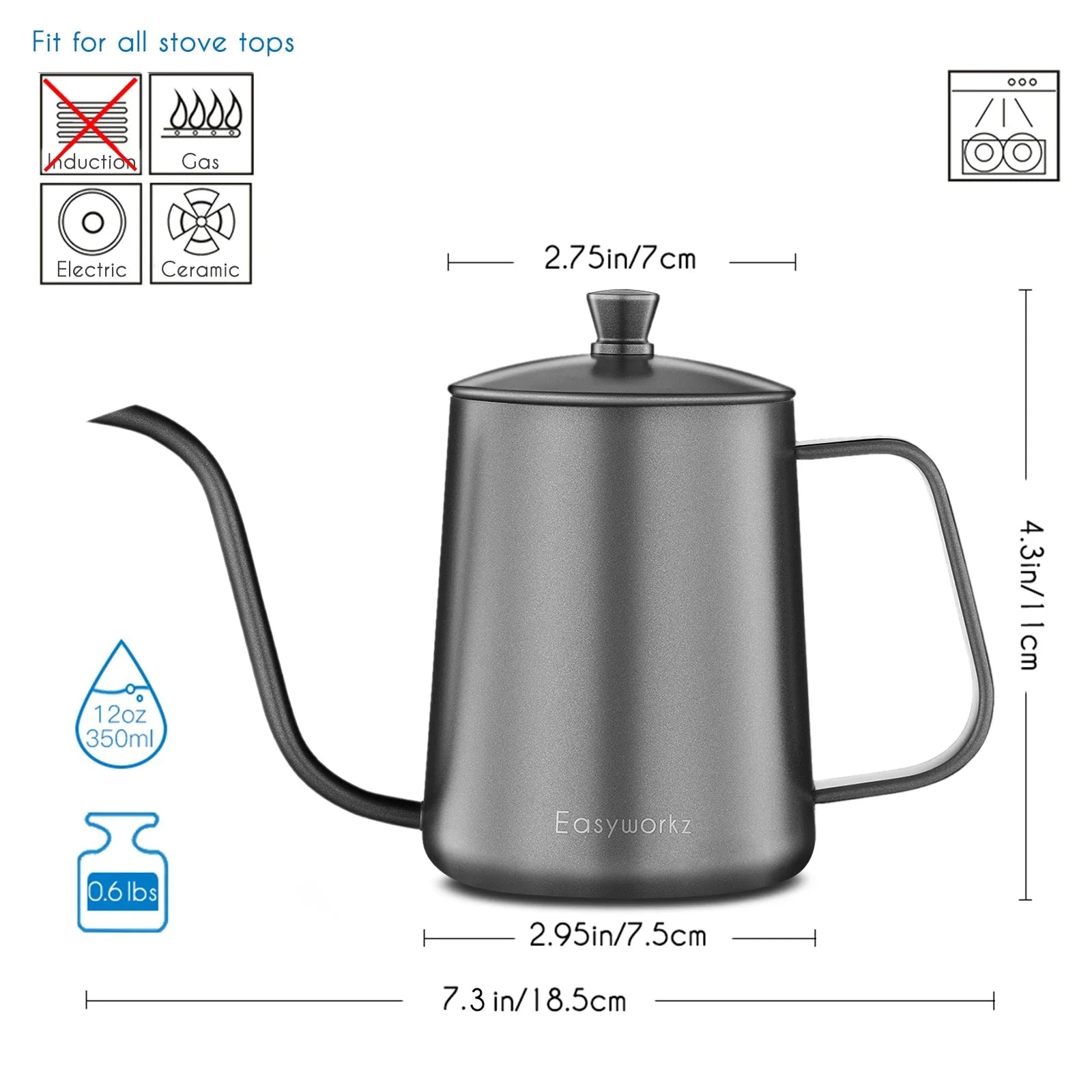 Easyworkz Gage Gooseneck Stainless Steel Pour Over Coffee Kettle - Coffee Pot With Long Narrow Spout - GiftMira