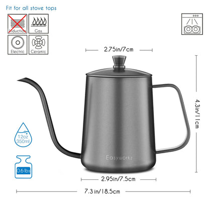 Easyworkz Gage Gooseneck Stainless Steel Pour Over Coffee Kettle - Coffee Pot With Long Narrow Spout - GiftMira