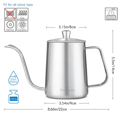 Easyworkz Gage Gooseneck Stainless Steel Pour Over Coffee Kettle - Coffee Pot With Long Narrow Spout - GiftMira