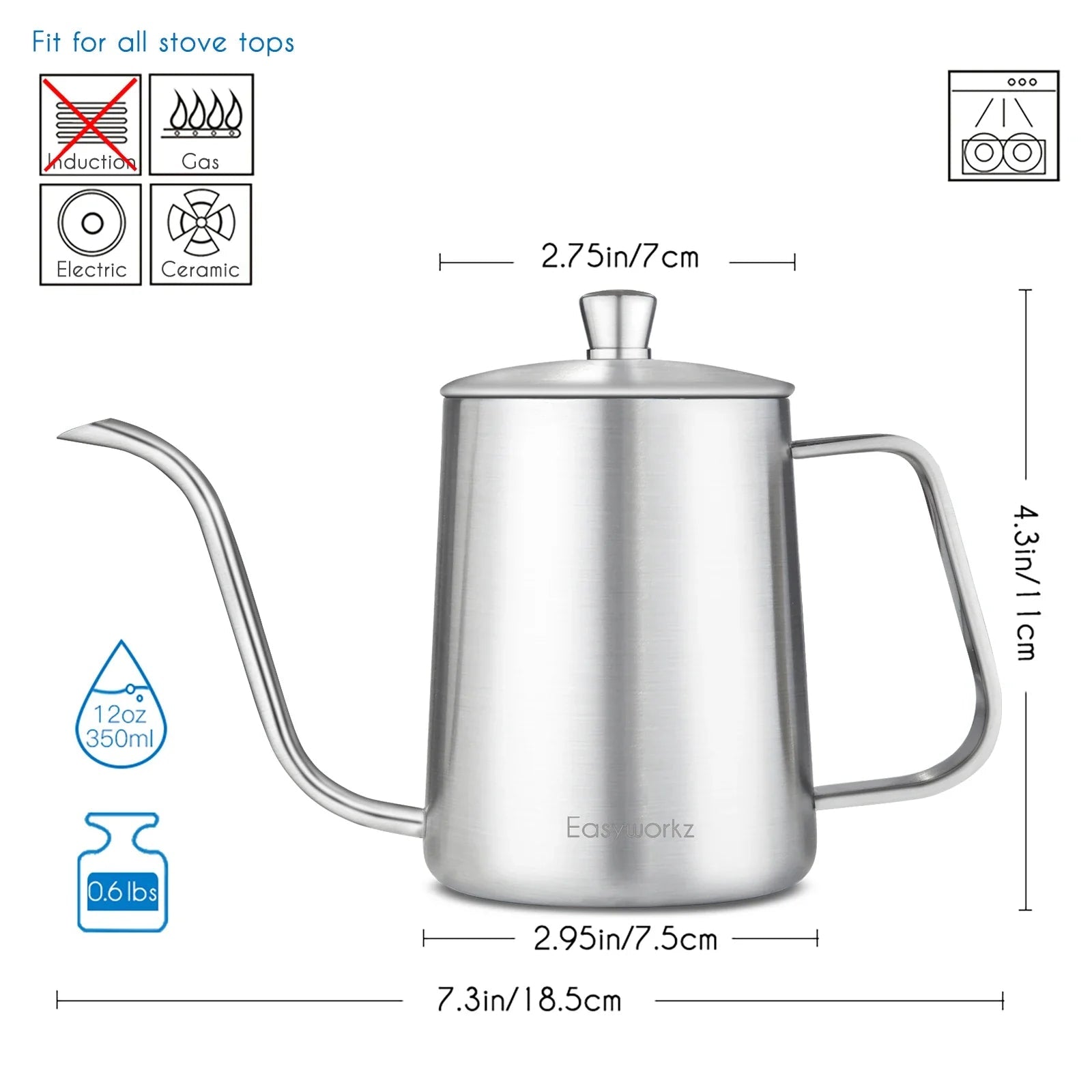 Easyworkz Gage Gooseneck Stainless Steel Pour Over Coffee Kettle - Coffee Pot With Long Narrow Spout - GiftMira