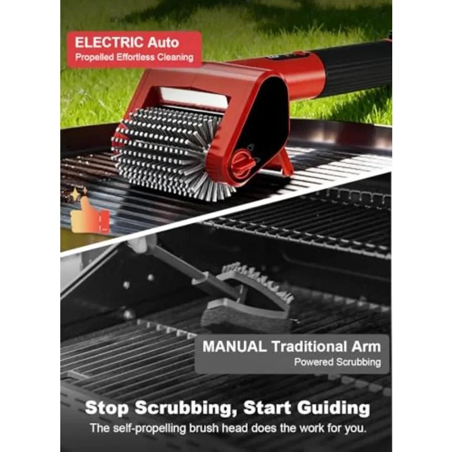 Electric Grill Brush Rechargeable 650RPM Spinning LED Stainless Steel Cordless BBQ Cleaner Outdoor - GiftMira