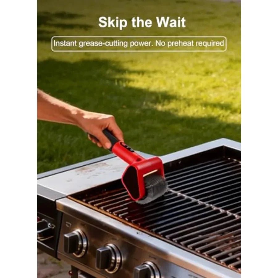 Electric Grill Brush Rechargeable 650RPM Spinning LED Stainless Steel Cordless BBQ Cleaner Outdoor - GiftMira