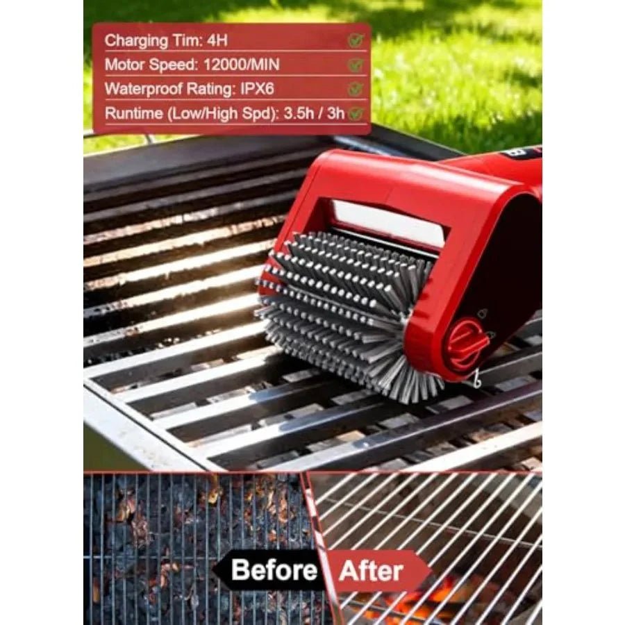 Electric Grill Brush Rechargeable 650RPM Spinning LED Stainless Steel Cordless BBQ Cleaner Outdoor - GiftMira