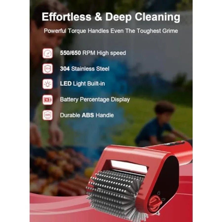 Electric Grill Brush Rechargeable 650RPM Spinning LED Stainless Steel Cordless BBQ Cleaner Outdoor - GiftMira