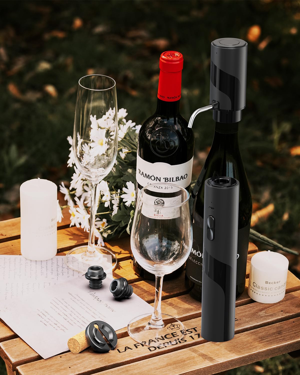 Electric Wine Opener Gift Set 7 - in - 1, Rechargeable Automatic Corkscrew with Foil Cutter Aerator Stoppers - GiftMira