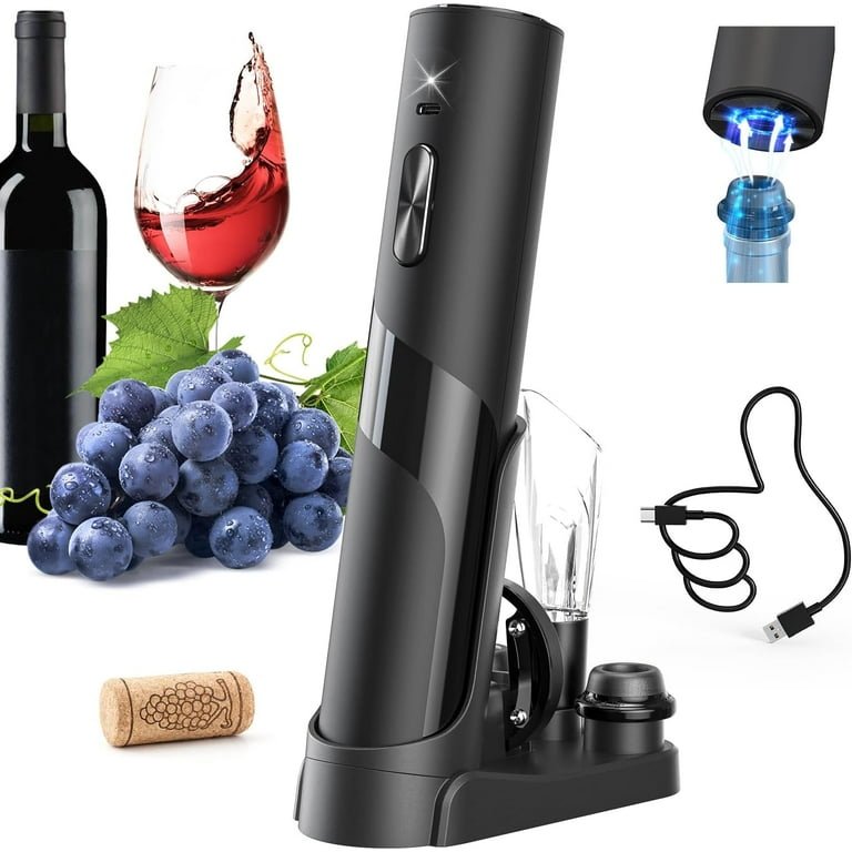 Electric Wine Opener Gift Set 7 - in - 1, Rechargeable Automatic Corkscrew with Foil Cutter Aerator Stoppers - GiftMira