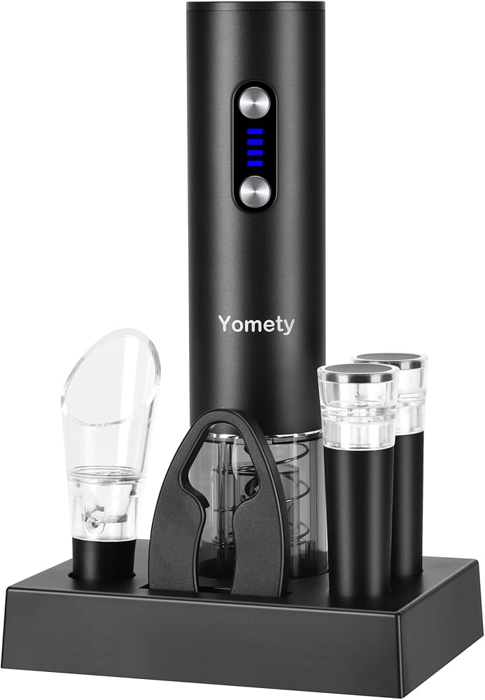 Electric Wine Opener Gift Set 7 - in - 1, Rechargeable Automatic Corkscrew with Foil Cutter Aerator Stoppers - GiftMira