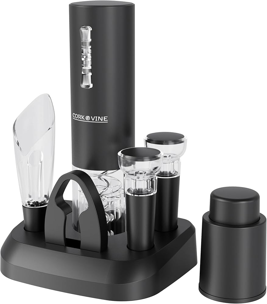 Electric Wine Opener Gift Set 7 - in - 1, Rechargeable Automatic Corkscrew with Foil Cutter Aerator Stoppers - GiftMira