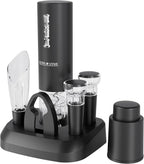 Electric Wine Opener Gift Set 7 - in - 1, Rechargeable Automatic Corkscrew with Foil Cutter Aerator Stoppers - GiftMira