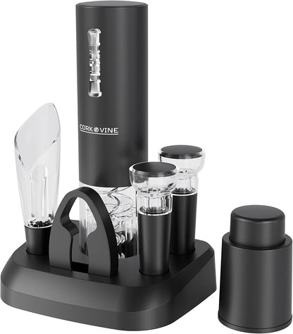Electric Wine Opener Gift Set 7 - in - 1, Rechargeable Automatic Corkscrew with Foil Cutter Aerator Stoppers - GiftMira