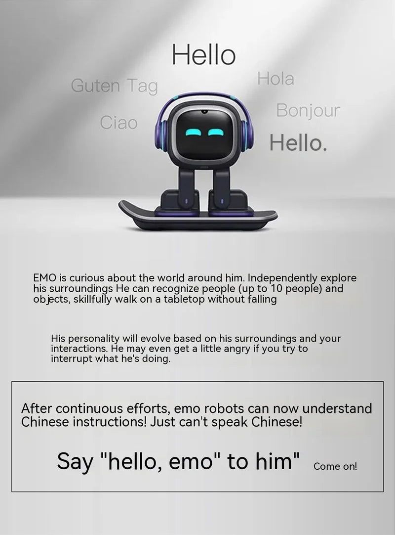 Emo AI Robot Pet Desktop Companion ChatGPT Voice Control 1000+ Expressions Face Recognition No Subscription - GiftMira