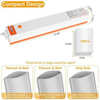Food Vacuum Sealer Machine with Bags – 60kPa Auto Sealer, 3 Modes, Bag Roll Storage, Compact Kitchen Gift - GiftMira